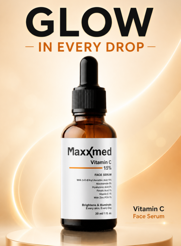 Maxxmed Vitamin C 15% Face Serum with Niacinamide, Hyaluronic Acid, Ferulic Acid and Zinc PCA, 30 ml For Glowing Skin ,Fragrance free | For Men & Women |All Skin Types|,Fades Dark spots and hyper pigmentation. 30ML ( Pack of 4 )