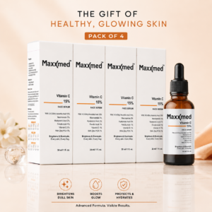 Maxxmed Vitamin C 15% Face Serum with Niacinamide, Hyaluronic Acid, Ferulic Acid and Zinc PCA, 30 ml For Glowing Skin ,Fragrance free | For Men & Women |All Skin Types|,Fades Dark spots and hyper pigmentation. 30ML ( Pack of 4 )